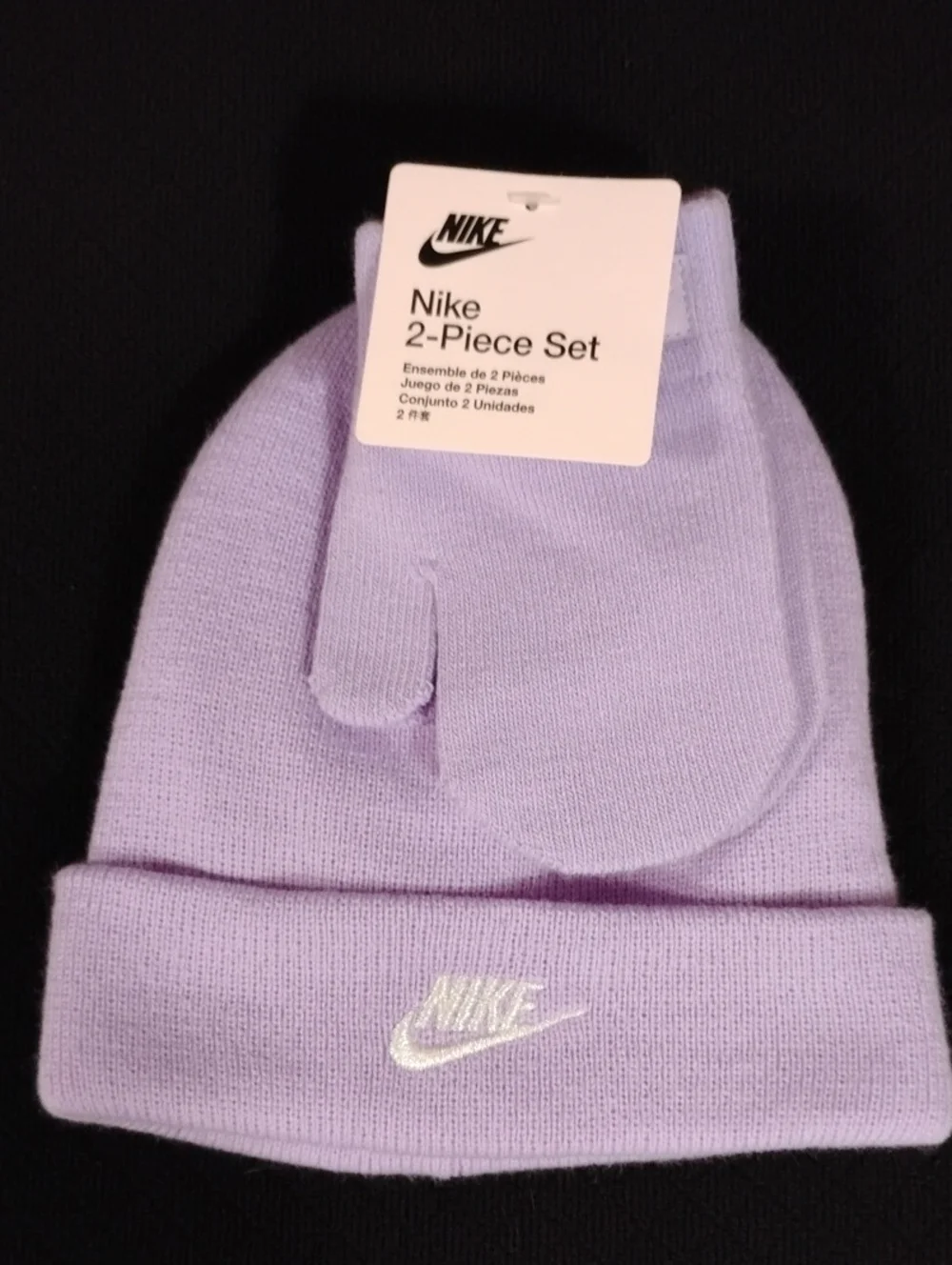 Nike toddler girls knit skull cap & mittens set iridescent logo NWT
